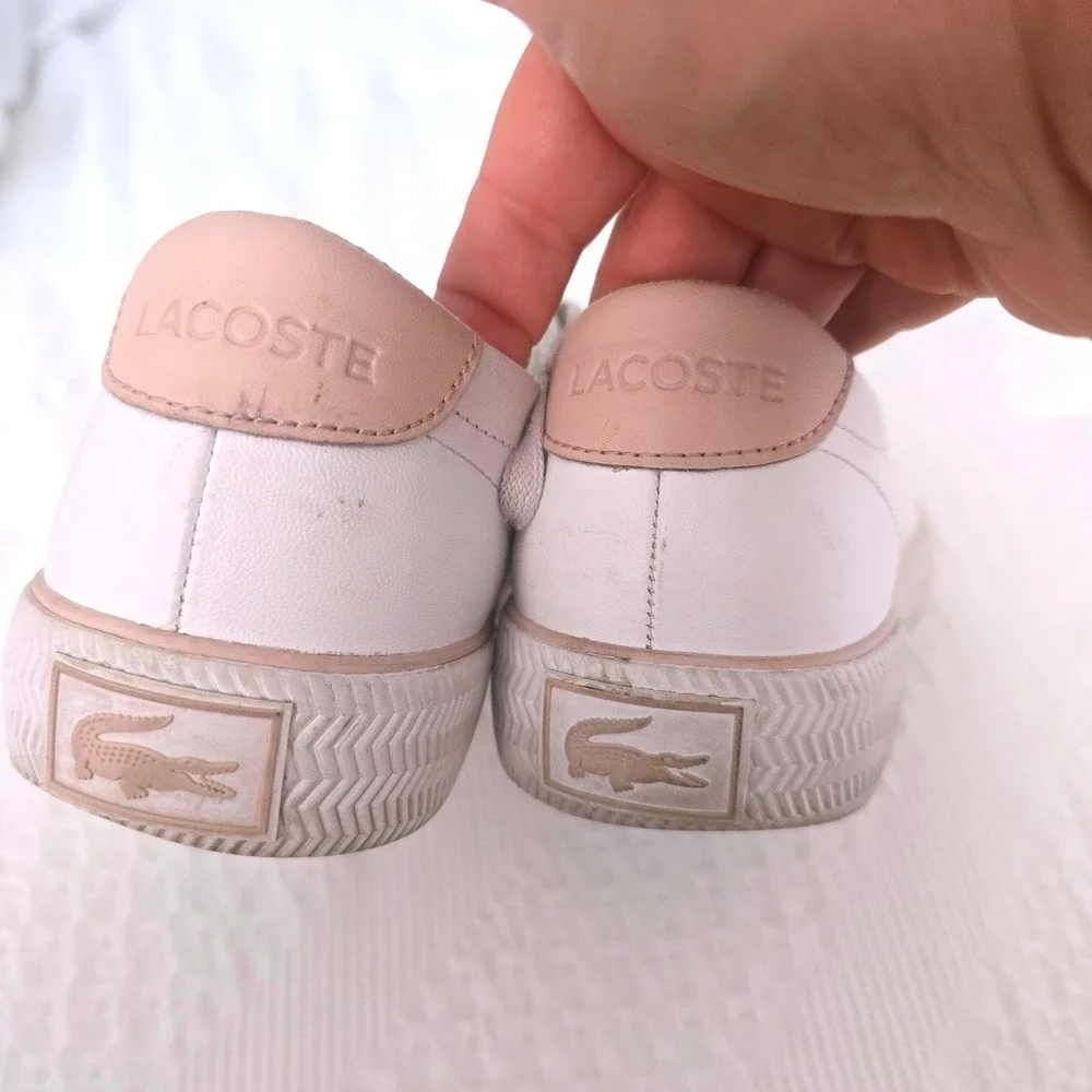 Lacoste Womens Grip Shot BL 21 1 White Leather Pink Sneakers 7.5